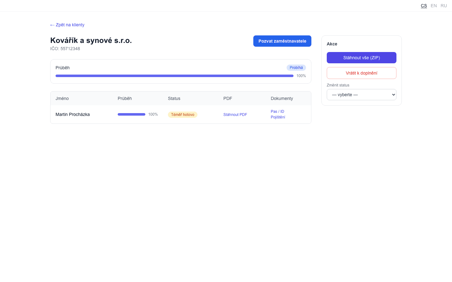 Zamflow admin panel — detail organizace